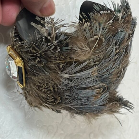 VTG Bird Feathered Crystal Rhinestones Brass Metal Bracelet Adjustable 6.5" - Picture 15 of 16